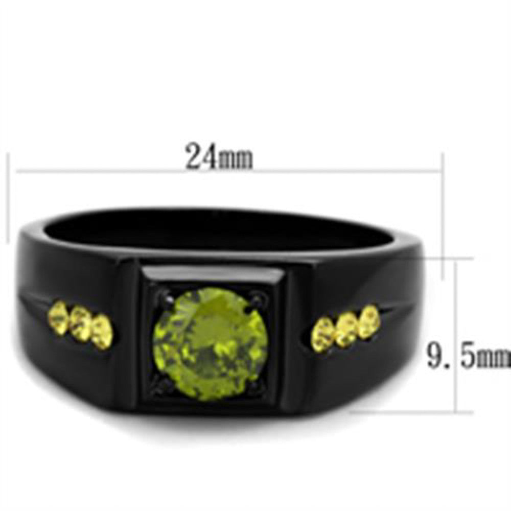 ARTK1928 Men's Stainless Steel Black Ion Plated 1 Ct Olivine Green Simulated Diamond Ring